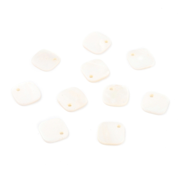 

PandaHall Natural Freshwater Shell Charms, Rhombus, White, 11.5~12x11.5~12x0.8~1.3mm, Hole: 1.2mm Shell Rhombus White