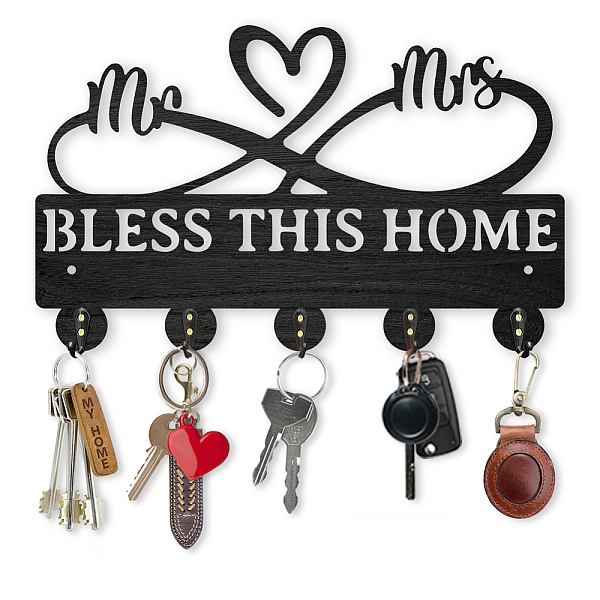 

PandaHall Wood & Iron Wall Mounted Hook Hangers, Decorative Organizer Rack, with 2Pcs Screws, 5 Hooks for Bag Clothes Key Scarf Hanging..., Black