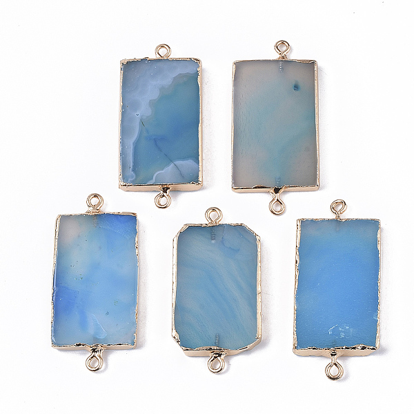 

PandaHall Edge Golden Plated Natural Agate Links connectors, with Golden Tone Iron Loops, Rectangle, Dyed, Light Blue, 48~53.5x24~28x4~7mm...