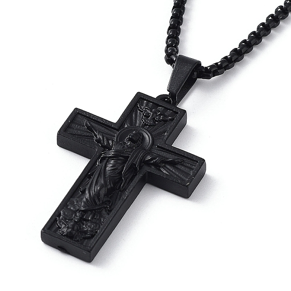 

PandaHall Alloy Pendant Necklace with Box Chains, Cross with Jesus Pattern, Black, 23.74 inch(60.3cm) Alloy Cross