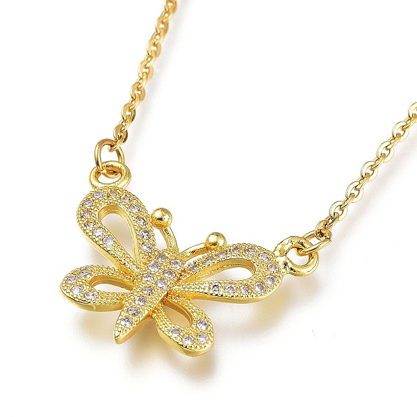 

PandaHall Brass Micro Pave Clear Cubic Zirconia Pendant Necklaces, with 304 Stainless Steel Cable Chains, Butterfly, Golden, 19.88 inch...