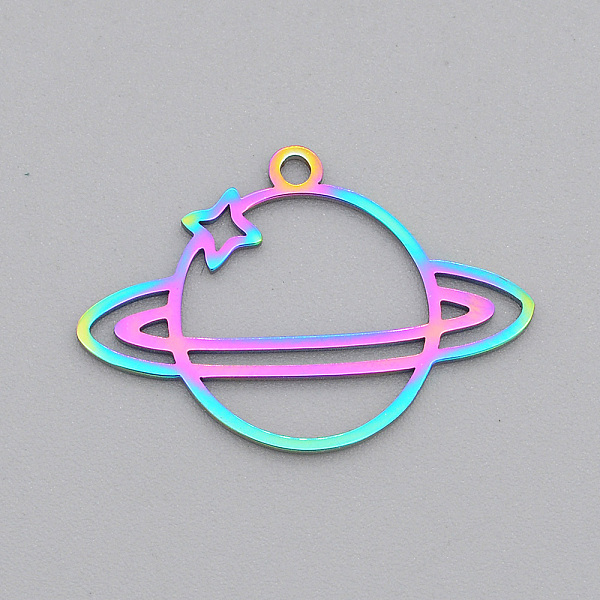 

PandaHall Ion Plating(IP) 201 Stainless Steel Pendants, Laser Cut, Planet, Rainbow Color, 17x25x1mm, Hole: 1.5mm 201 Stainless Steel Others