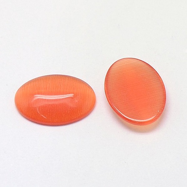 

PandaHall Cat Eye Cabochons, Oval, Coral, 25x18x3.5mm Glass Oval Red