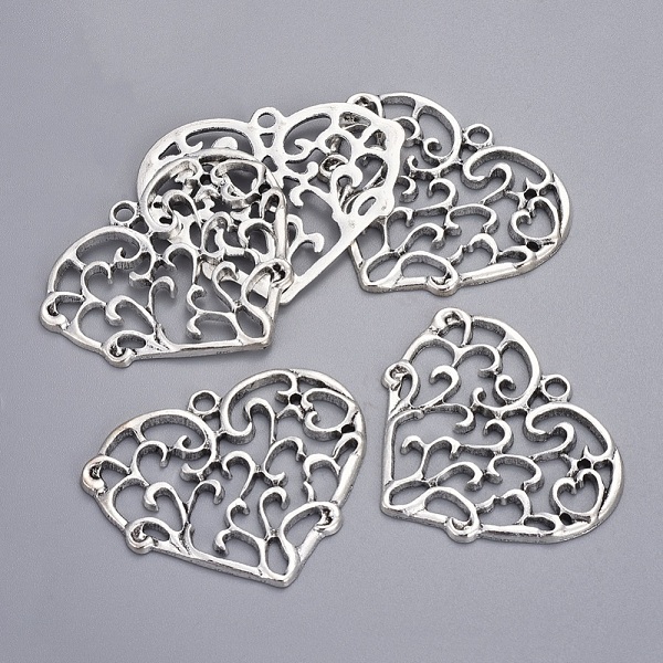 

PandaHall Alloy Pendants, Cadmium Free & Lead Free, Heart, Antique Silver, 48x40x2mm, Hole: 3mm Alloy Heart