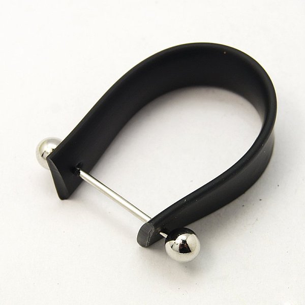 

PandaHall Rubber Cord Ring Components, with Brass Findings, Black, 10x19~28mm Synthetic Rubber Black