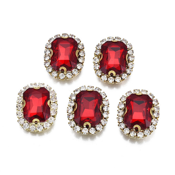 

PandaHall Sew on Rhinestone, Transparent Glass Rhinestone, with Brass Prong Settings, Faceted, Rectangle, Crimson, 19.5x15.5x6.5mm, Hole..., Pink