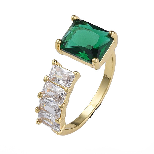 

PandaHall Cubic Zirconia Rectangle Open Cuff Ring, Real 18K Gold Plated Brass Jewelry for Women, Nickel Free, Green, US Size 6 1/4(16.7mm)...