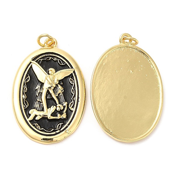 

PandaHall Rack Plating Brass Pendants, Long-Lasting Plated, Cadmium Free & Lead Free, with Jump Rings, Oval with Religion Pattern Charms...