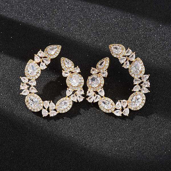 Aretes de latón con circonitas cúbicas pavé para mujer
