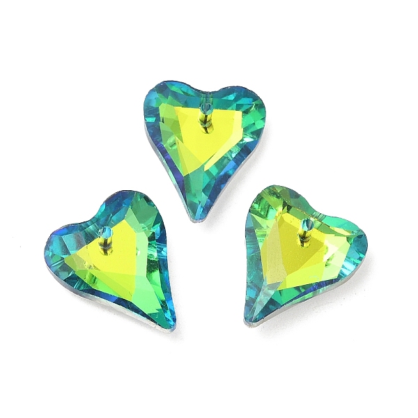 

PandaHall Electroplated Glass Pendants, Back Plated, Faceted, Heart Charms, Yellow Green, 17.5x14x5mm, Hole: 1.2mm Glass Heart