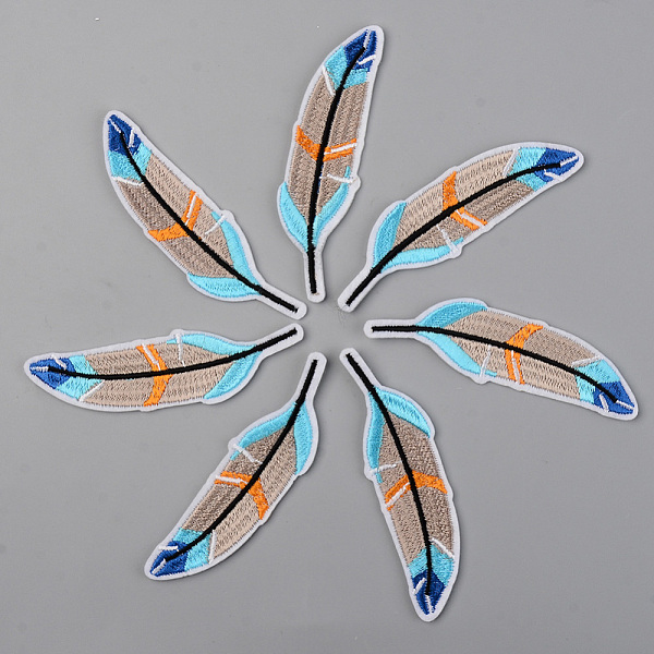

PandaHall Computerized Embroidery Cloth Iron on/Sew on Patches, Appliques, Costume Accessories, Feather, Colorful, 82x23x1.5mm Cloth Feather
