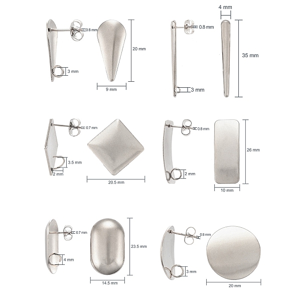 

PandaHall 304 Stainless Steel Stud Earring Findings, with Loop, Curved, Stainless Steel Color, 20.5~35x4~20.5mm, 12pcs/box 304 Stainless...