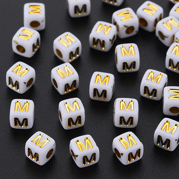 

PandaHall Opaque White Acrylic Beads, Metal Enlaced, Cube with Letters, Letter.M, 4.5mm, Hole: 2mm, about 5000pcs/500g Acrylic Letter M...