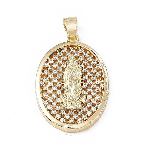 

PandaHall Rack Plating Brass Micro Pave Cubic Zirconia Pendants, Cadmium Free & Lead Free, Long-Lasting Plated, Oval with Religion Virgin..., Clear