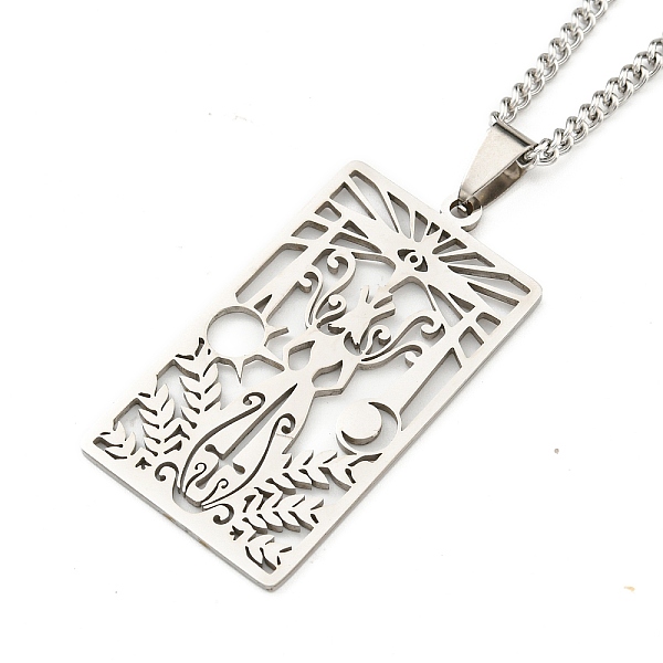 

PandaHall 304 Stainless Steel Pendant Necklaces, with Curb Chain, Rectangle with Tarot, Stainless Steel Color, 23.35~23.50 inch(59.3~59.7cm)...