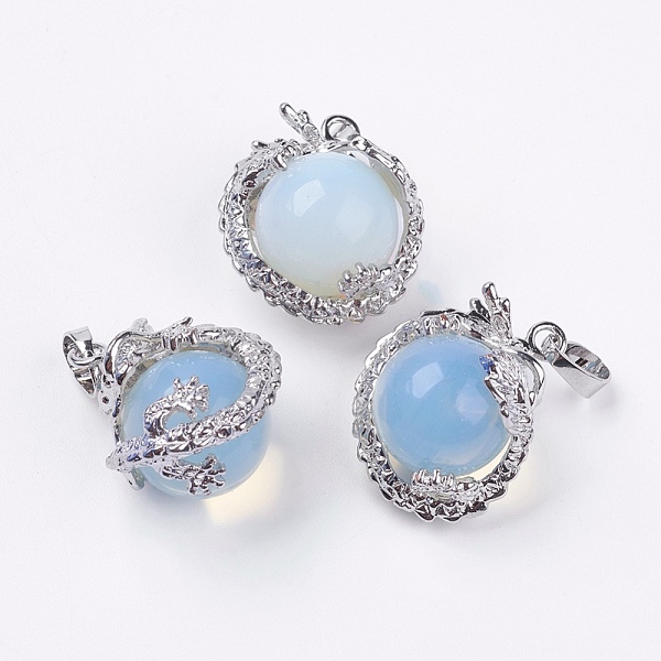 

PandaHall Opalite Pendants, with Brass Findings, Dragon, Platinum, Cadmium Free & Lead Free, 26~27x22x17~18.5mm, Hole: 4x8.5mm Opalite...