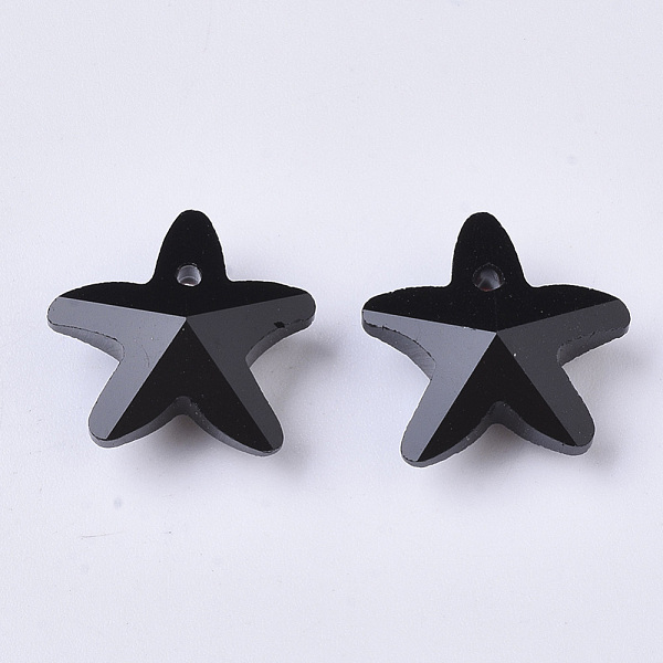 

PandaHall Glass Charms, Starfish/Sea Stars, Black, 14x15x6mm, Hole: 0.8mm Glass Starfish Black