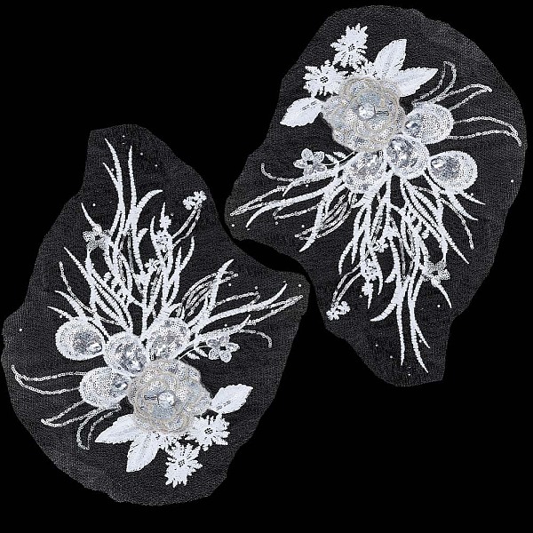 PandaHall 3D Flower Polyester Embroidery Sew on Flower Appliques, with Paillettes & Acrylic Rhinestones, Sewing Craft Decoration for Wedding...