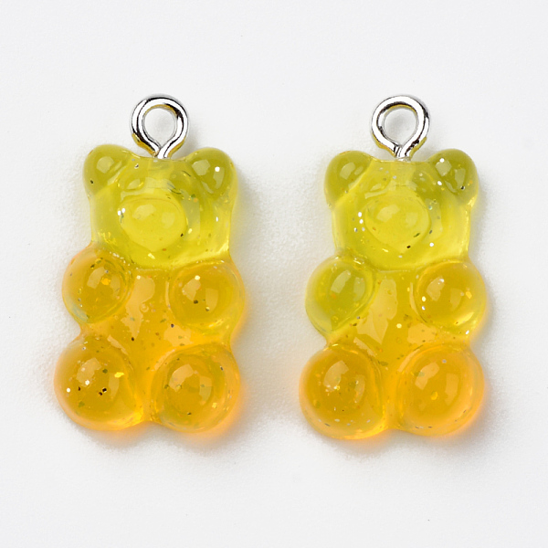

PandaHall Transparent Resin Pendants, with Glitter Powder and Platinum Tone Iron Loop, Bear, Yellow, 21x11x7mm, Hole: 1.8mm Iron+Resin Bear...