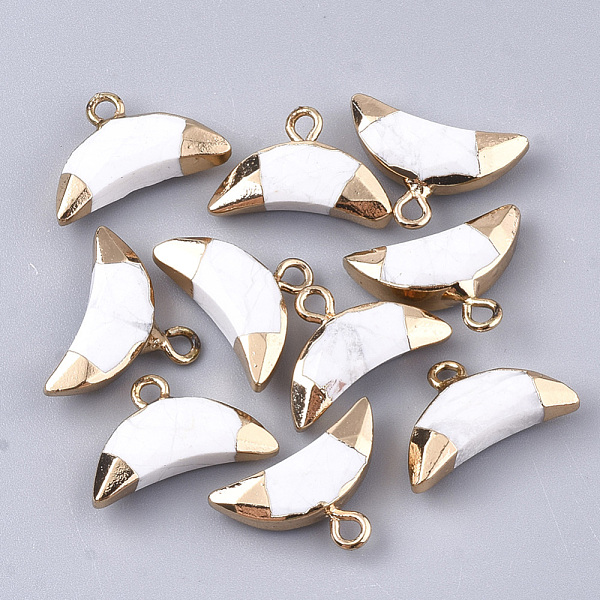 

PandaHall Electroplate Natural Howlite Charms, with Iron Findings, Faceted, Moon, Golden, 12~13x18~19x5mm, Hole: 1.8mm Howlite Moon