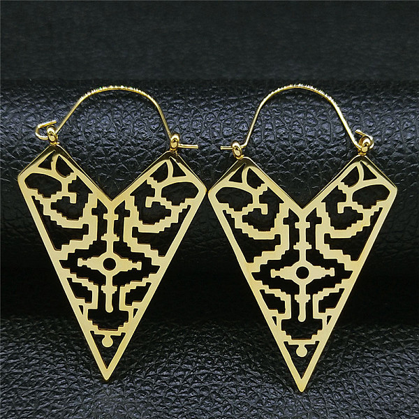 

PandaHall 304 Stainless Steel Hollow Triangle Hoop Earrings, Bohemia Theme Earrings, Golden, 51x29x1mm 304 Stainless Steel Triangle