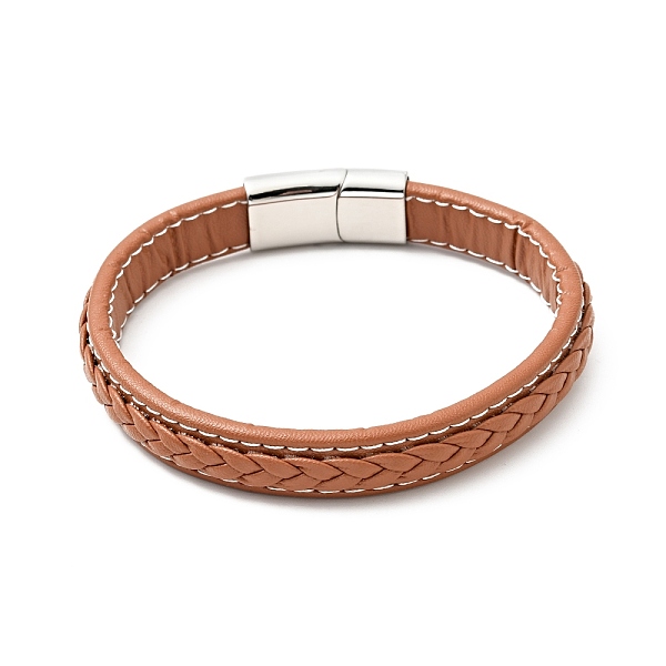 

PandaHall Cowhide Braided Flat Cord Bracelet with 304 Stainless Steel Magnetic Clasps, Gothic Jewelry for Men Women, Sienna, 9-5/8 inch..., Brown
