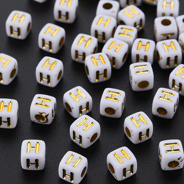 

PandaHall Opaque White Acrylic Beads, Metal Enlaced, Cube with Letters, Letter.H, 4.5mm, Hole: 2mm, about 5000pcs/500g Acrylic Letter H...