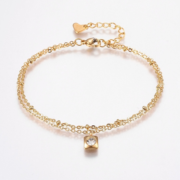 

PandaHall 304 Stainless Steel Cable Chain Bracelets, Multi-strand Bracelets, with Rhinestone, Lobster Claw Clasps, Square, Golden, Crystal..., Clear