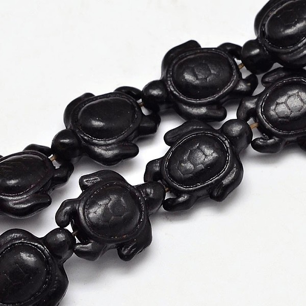 

PandaHall Dyed Synthetic Turquoise Beads Strands, Sea Turtle, Black, 17~18x14x6~8mm, Hole: 1mm, about 23pcs/strand, 15 inch Synthetic...