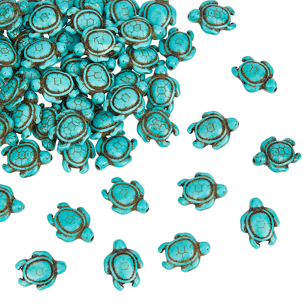 

PandaHall 4 Strands Synthetic Howlite Beads Strands, Dyed & Heated, Tortoise, Turquoise, 17x14x7mm, Hole: 1mm, about 28pcs/strand, 15.90''..., Green
