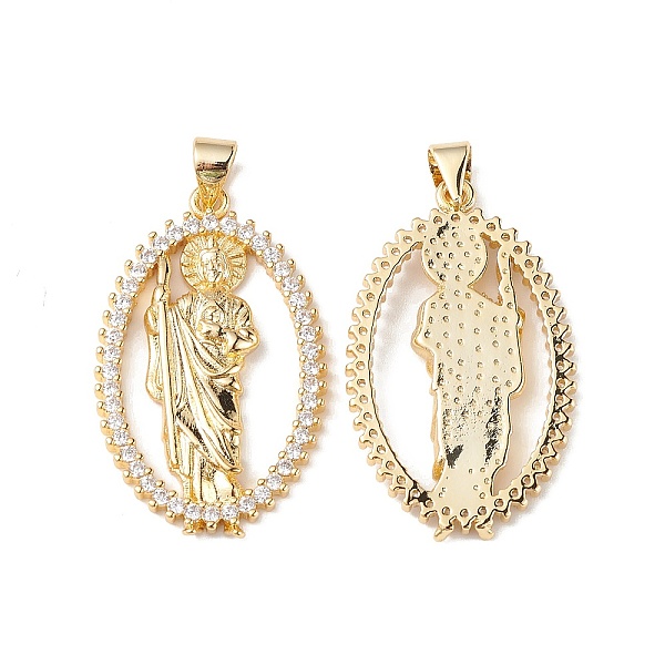 

PandaHall Rack Plating Brass Micro Pave Cubic Zirconia Pendants, Lead Free & Cadmium Free, Long-Lasting Plated, Oval with Saint Jude Charm..., Clear