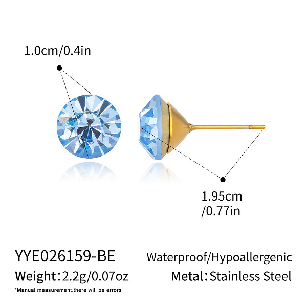 Boucles d'oreilles puces rondes en acier inoxydable 304 et cristal pour femmes