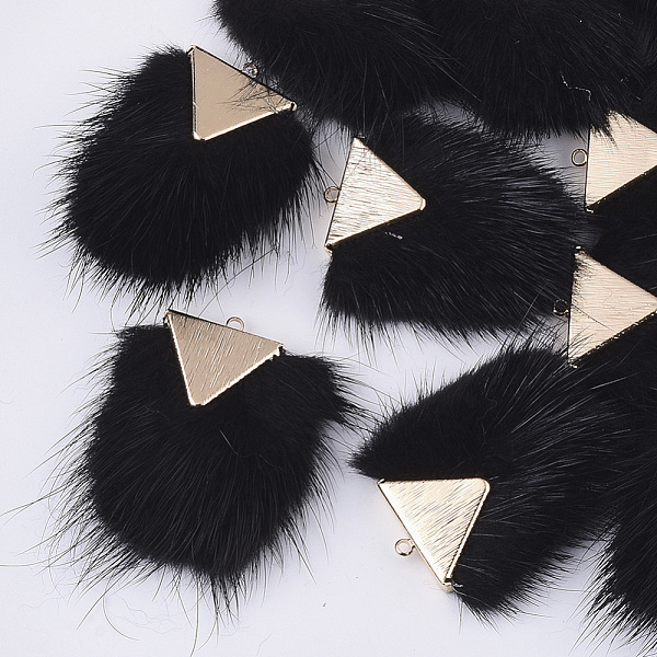 

PandaHall Faux Mink Fur Tassel Pendant Decorations, with Brass Findings, Light Gold, Black, 40~42x20~30x5.5~7mm, Hole: 2mm Fibre Others...
