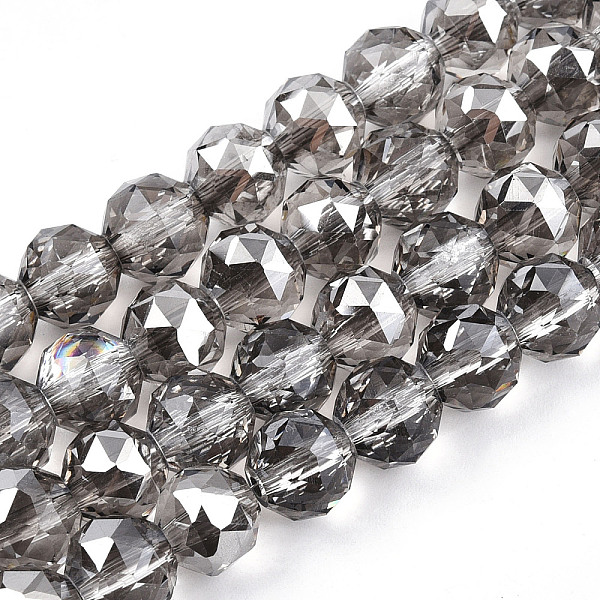 

PandaHall Electroplate Transparent Glass Beads Strands, Faceted, Round, Dark Gray, 8x7.5mm, Hole: 1mm, about 70pcs/strand, bout...