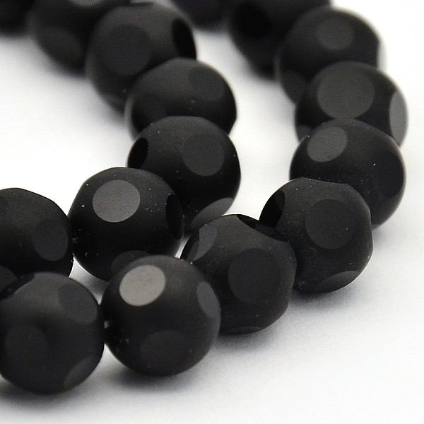 

PandaHall Frosted Glass Round Bead Strands, Black, 8mm, Hole: 1mm, about 51pcs/strand, 15.74 inch Glass Round Black