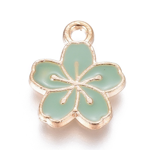 

PandaHall Alloy Pendants, with Enamel, Flower, Light Gold, Dark Sea Green, 15x12x1.5mm, Hole: 1.6mm Alloy+Enamel Flower
