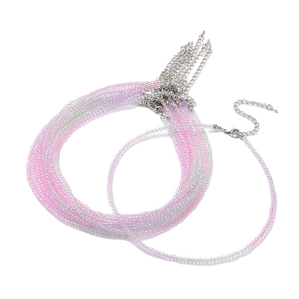 

PandaHall Faceted Rondelle Glass Beaded Necklace for Women, with Alloy Clasps, Pearl Pink, 16.14 inch(41cm), 3mm Glass Rondelle