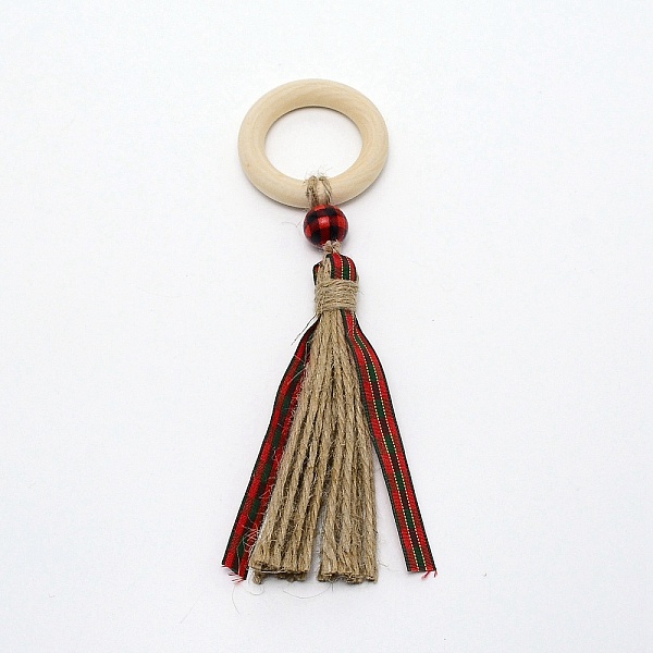 

PandaHall Wooden Napkin Rings, with Jute & Polyester Tassel, For Wedding Christmas Banquet Dinner Decoration, Indian Red, 190mm Wood Ring