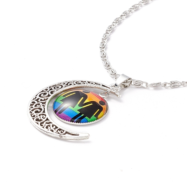 

PandaHall Rainbow Pride Necklace, Flat Round with Pattern & Moon Pendant Necklace for Men Women, Antique Silver & Platinum, Female Gender...
