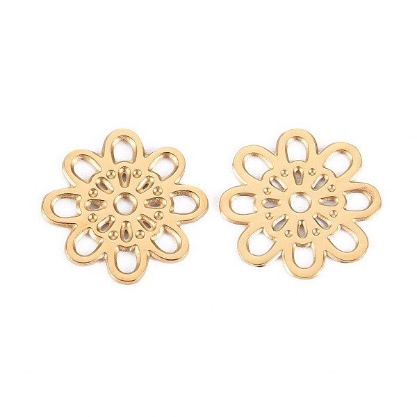 

PandaHall 304 Stainless Steel Filigree Joiners Links, Flower, Real 14K Gold Plated, 14x14x1mm, Hole: 1.5mm 304 Stainless Steel Flower