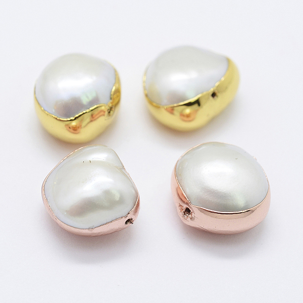 

PandaHall Natural Cultured Freshwater Pearl Beads, Edge Plated, Potato, Mixed Color, 10~12x10~13x6~9mm, Hole: 0.5mm Pearl Potato White