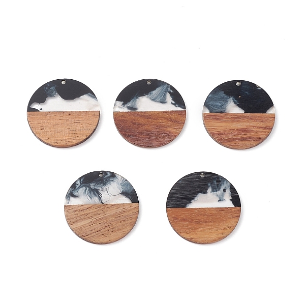 

PandaHall Resin & Walnut Wood Pendants, Two Tone Geometric Charms, Flat Round, 38x3mm, Hole: 2mm Wood Flat Round