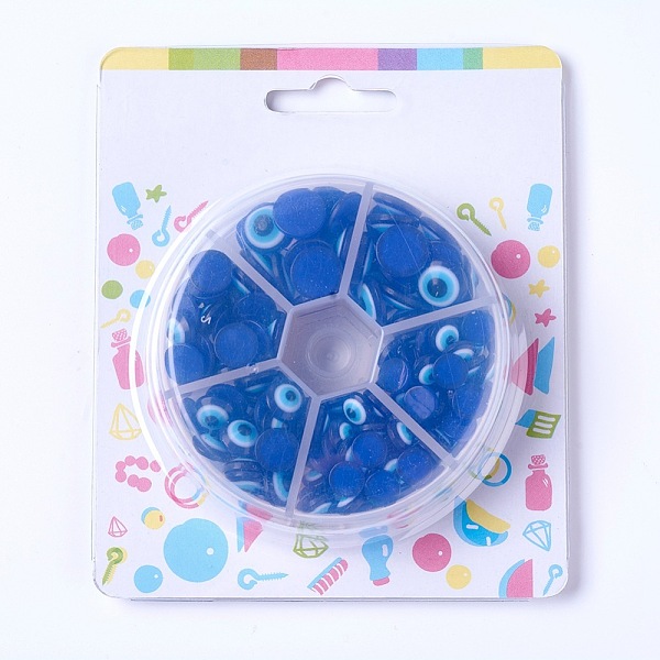 

PandaHall Resin Evil Eye Cabochons, Half Round/Dome, Blue, 8~12x3.5~4.5mm Resin Half Round Blue