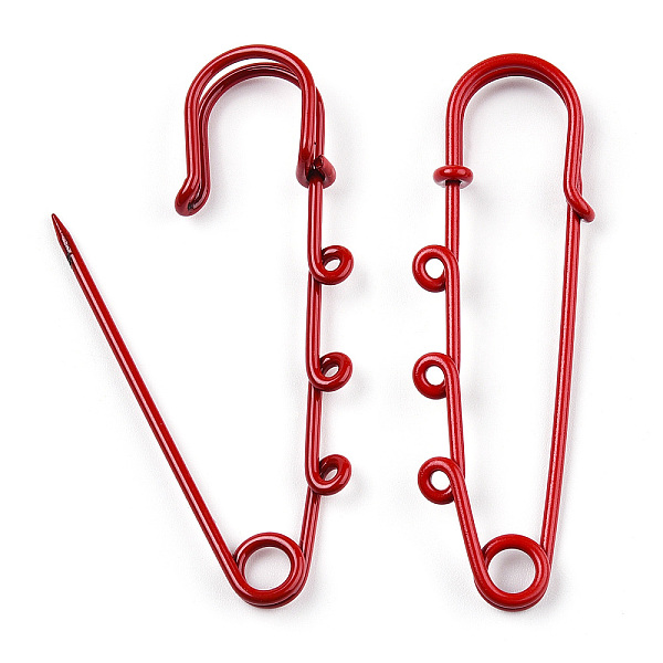 

PandaHall Spray Painted Iron Brooch Findings, Kilt Pins with Triple Loops, FireBrick, 59x18x6mm, Hole: 2mm Iron Red