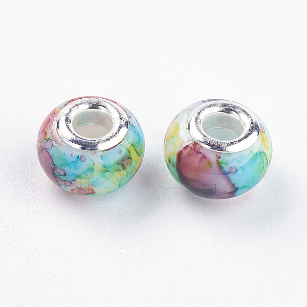 

PandaHall Glass European Beads, Large Hole Beads, with Brass Cores, Rondelle, Colorful, 14~15x10~11mm, Hole: 5mm Glass+Brass Core Rondelle