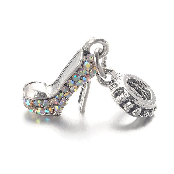 

PandaHall High-heeled Shoes Alloy Glass Rhinestone European Dangle Charms, Large Hole Pendants, Antique Silver, Crystal AB, 27mm, Hole..., Clear