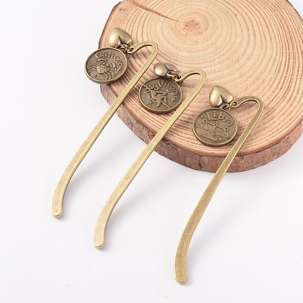 

PandaHall Constellation/Zodiac Sign Theme Tibetan Style Alloy Bookmarks, with Flat Round Pendants and Heart Charms, Antique Bronze...