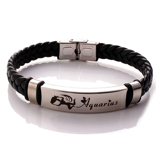 

PandaHall Braided Leather Cord Bracelets, Constellation Bracelet for Men, Aquarius, 8-1/4 inch(21cm) Leather Aquarius