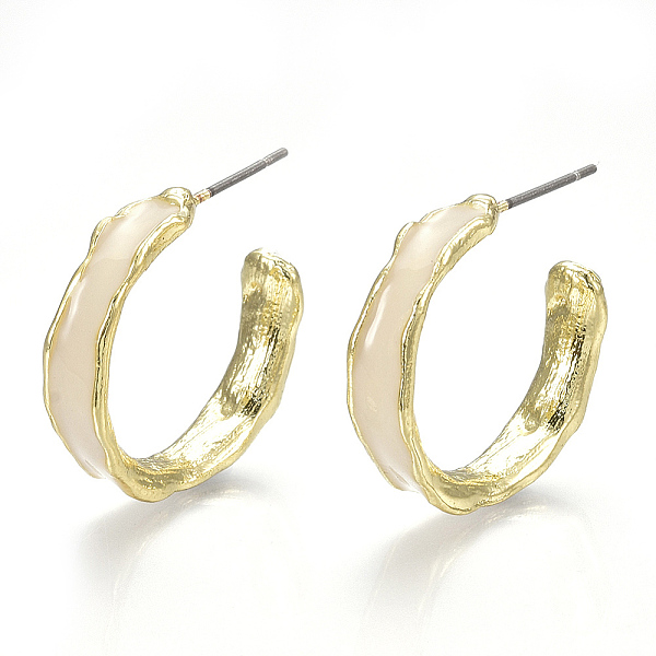 

PandaHall Alloy Stud Earrings, Half Hoop Earrings, with Enamel and Steel Pins, Light Gold, Antique White, 21.5x23x5.5mm, Pin: 0.7mm Alloy...