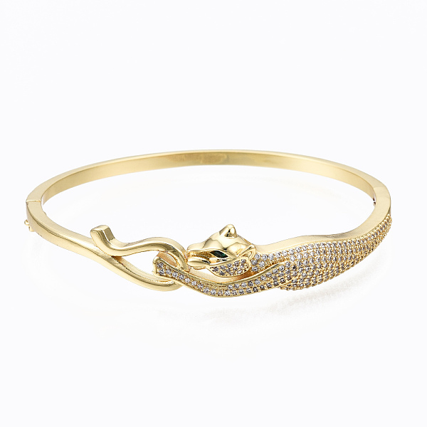 

PandaHall Brass Micro Pave Cubic Zirconia Bangles, Nickel Free, Leopard, Green, Real 16K Gold Plated, Inner Diameter: 2-1/4x2 inch...
